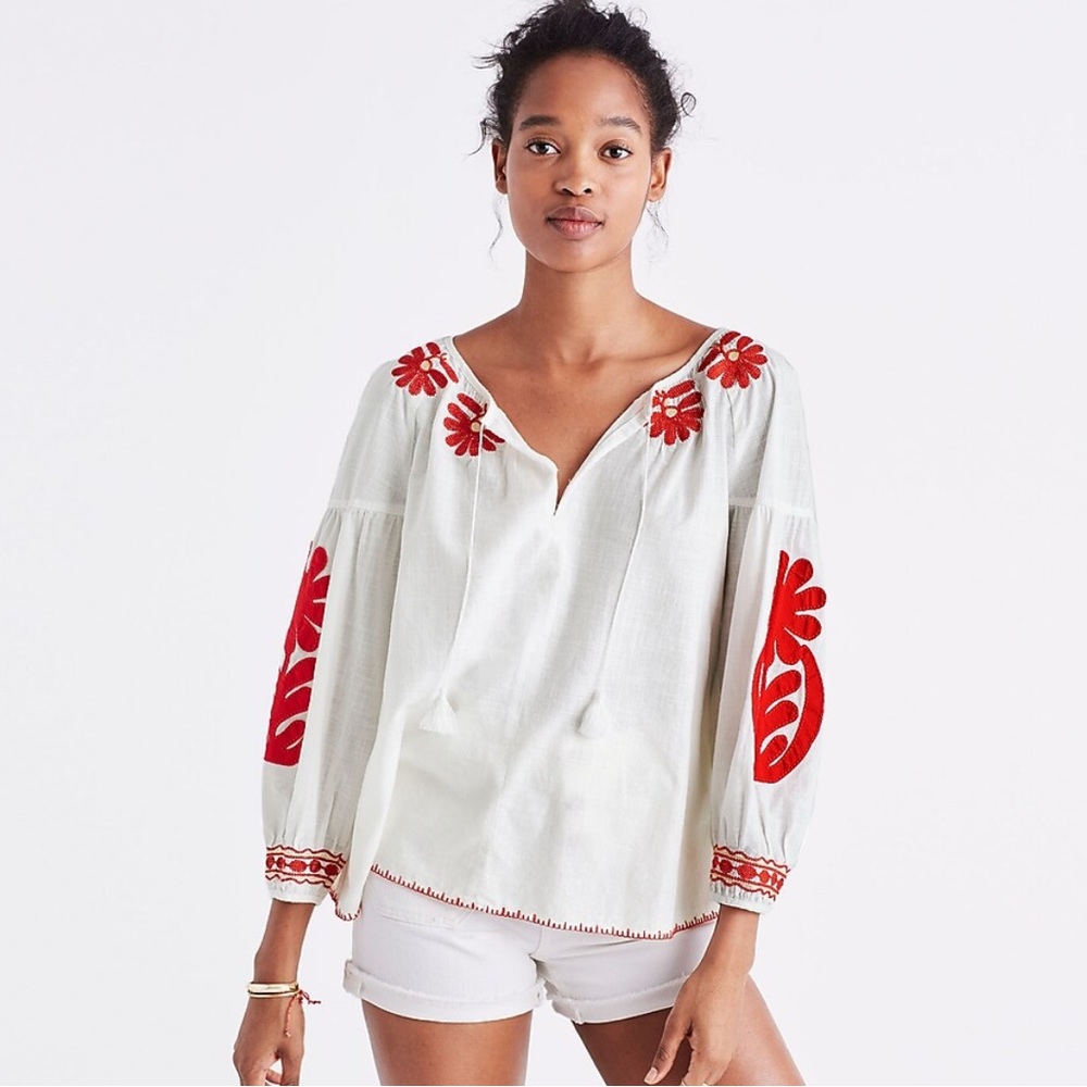 Madewell Embroidered Blanca Top Size Small